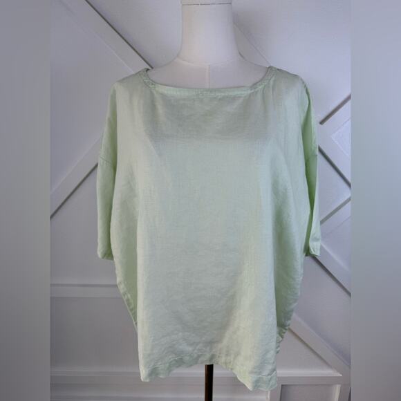 Eileen Fisher Mint Green Short Drop Sleeve Boxy Relaxed Blouse 100% Linen Size M - Picture 1 of 10